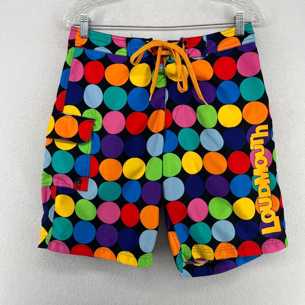 LOUDMOUTH Shorts 30 Disco Balls Swim Trunk Boardshort Drawstring Black - Picture 1 of 14